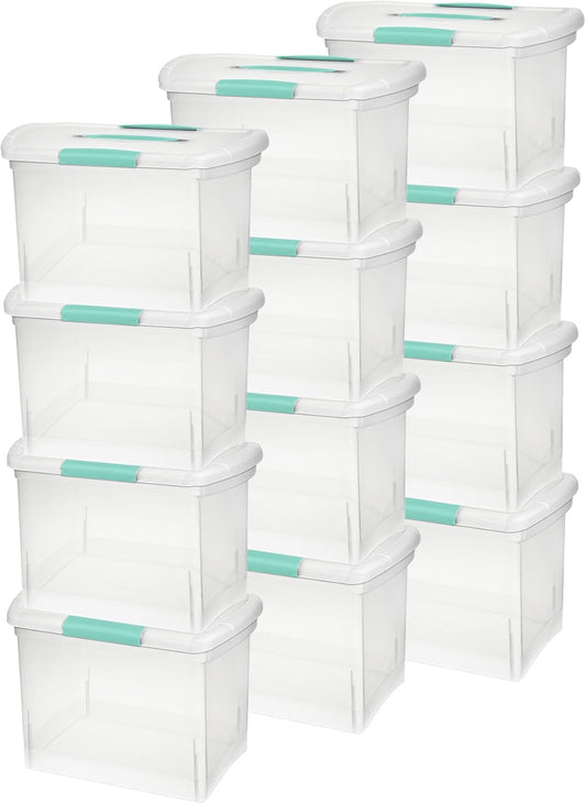 Sterilite Large Nesting ShowOffs Stackable Storage Bin, Latching Organizer Tote with Handle, Plastic Box for File Organization, Clear, 12-Pack