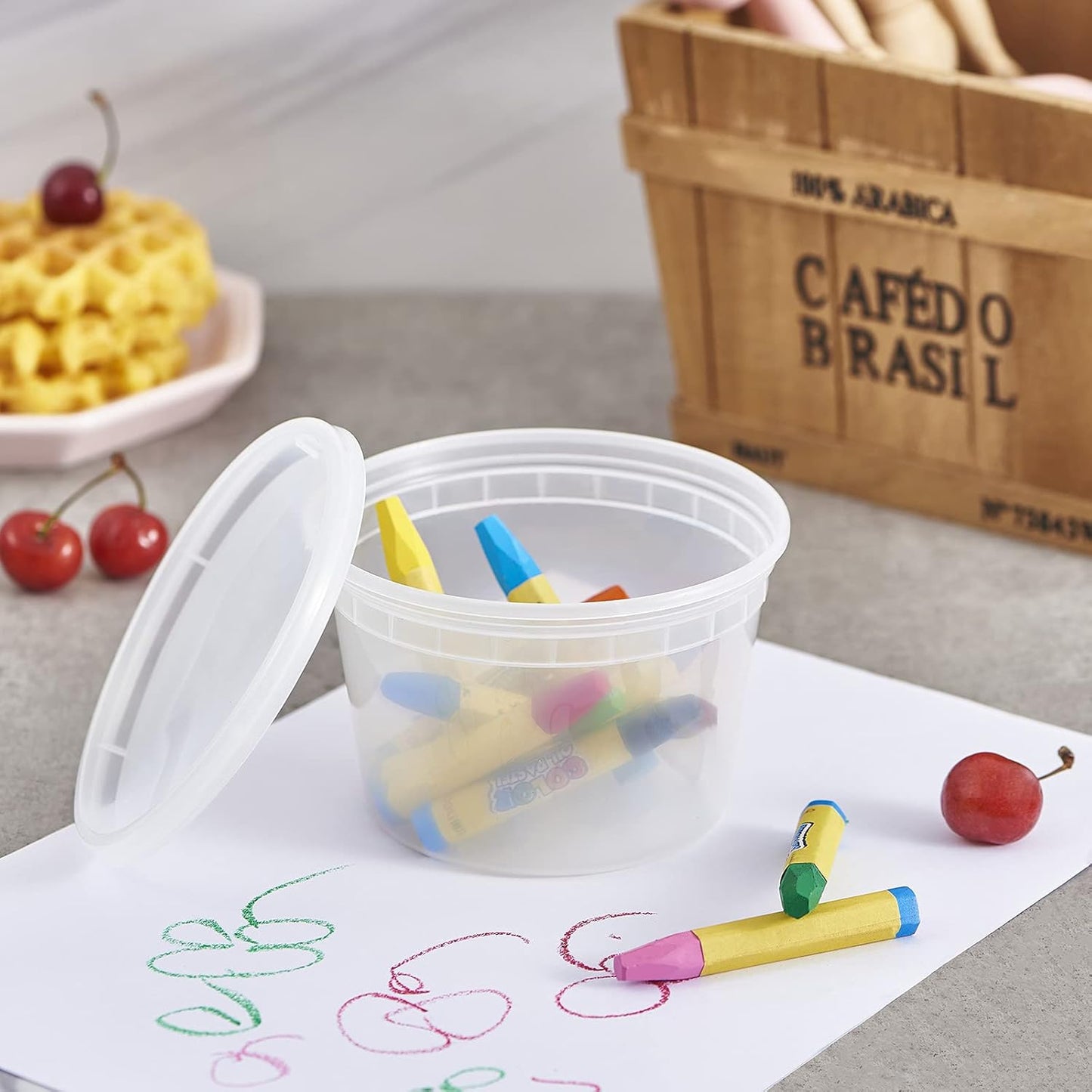 FULING [48pack 16oz Plastic Containers With Lids Deli Disposable Food Storage Takeout Containers Airtight BPA-Free Leakproof Round Bowls for Soup Salad Restaurant Supplies With Clear Lids