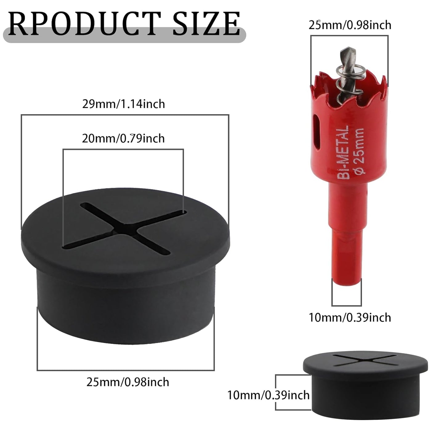 1 Inch（25mm) Desk Grommet, 13 Pieces Wire Grommet, Desk Hole Cover for Cables with Hole Saw,Plastic Cable Cord Wire Hole Cover for Desk, Table,Cabinet,Countertop and Other Furniture(Black)