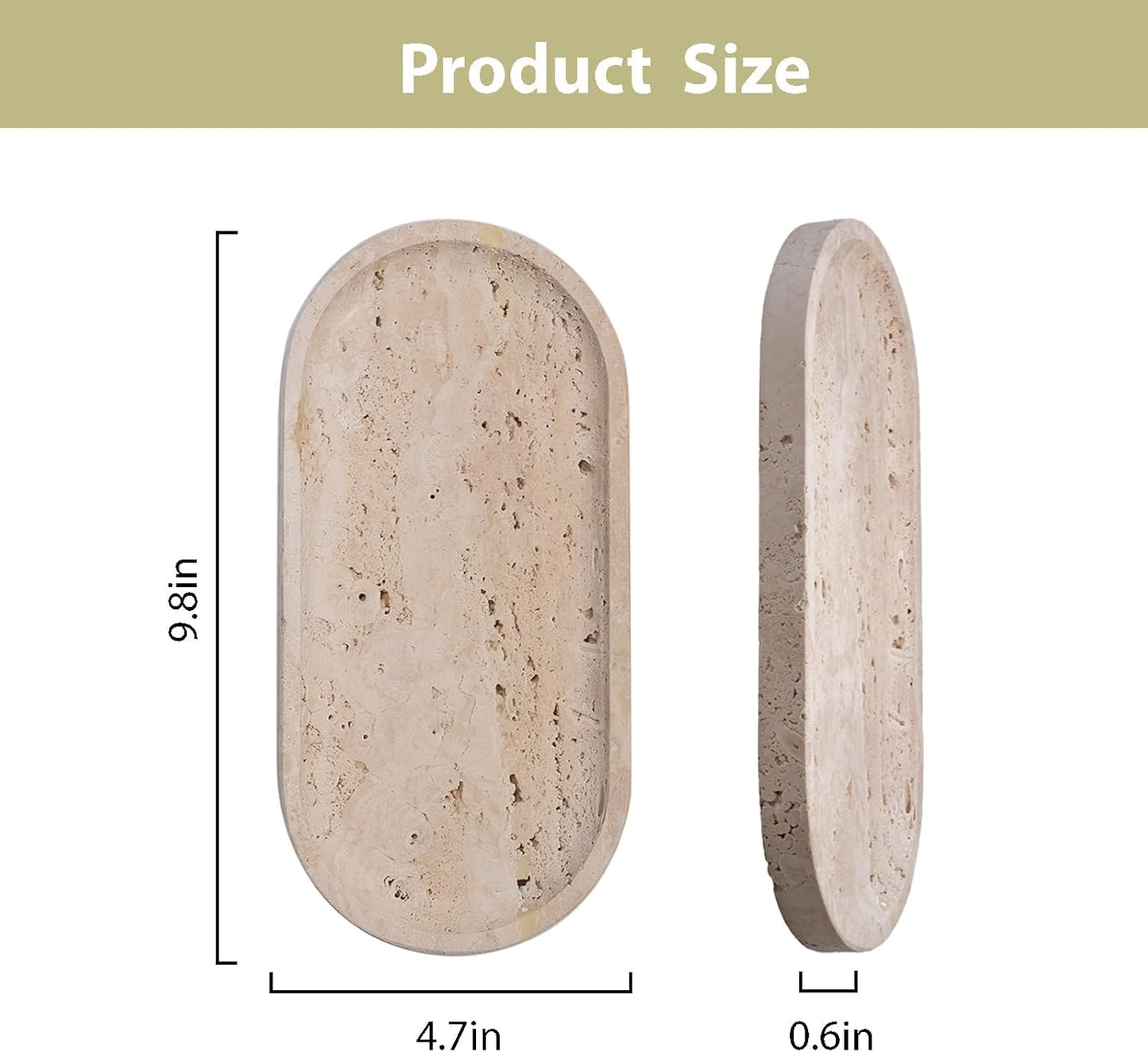 Beige Travertine Vanity Tray | Natural Stone Bathroom Organizer | Perfume & Jewelry Storage for Spa, Bedroom, Kitchen | Non-Slip Waterproof Design,11.8"x7.8"x0.6"