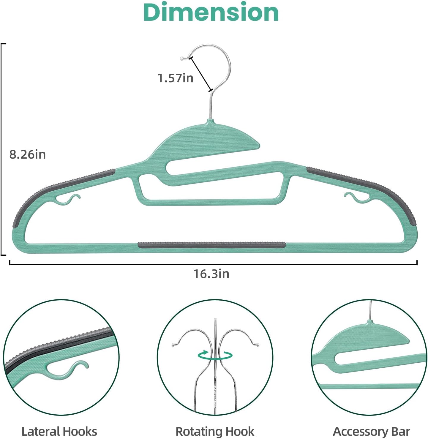 Heavy Duty Plastic Hangers 50 Pack with Non-Slip Design,0.2 Inches Thick,360°Swivel Hook Space Saving Organizer for Bedroom Closet,Shirts,Pants,Strong Enough for Coat(Dusty Blue- S Shaped)