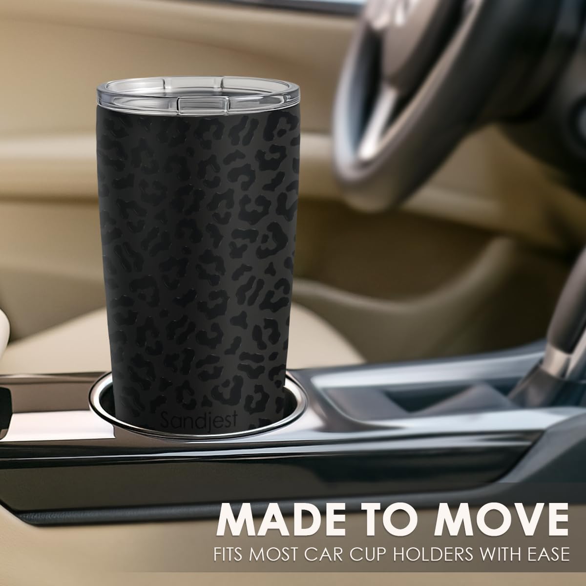 SANDJEST Leopard Print Tumbler 20oz Stainless Steel Insulated, Black Leopard Travel Coffee Cup, Bow Gifts for Women Girls Teen, Birthday Christmas