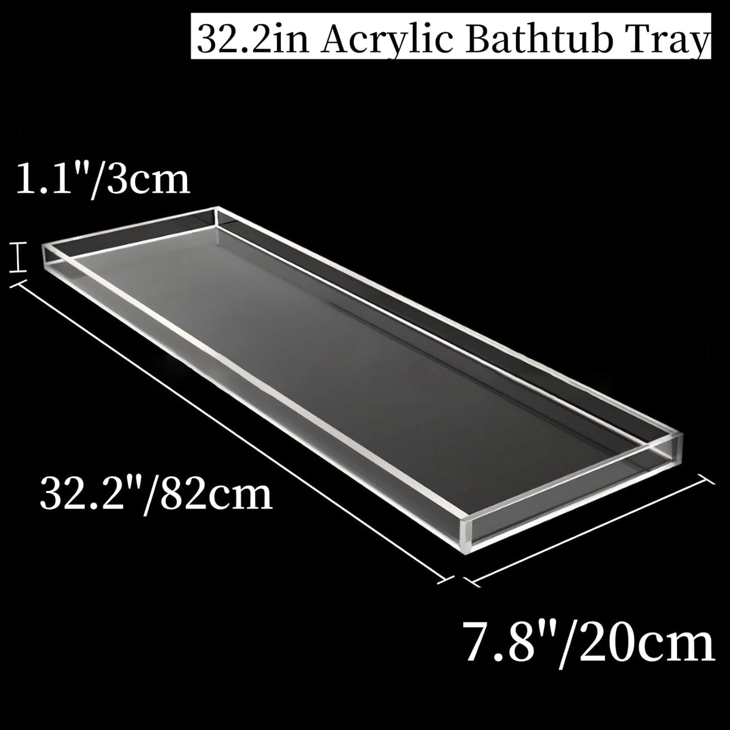 Acrylic Bathtub Tray, 32.28in Clear Bath Caddy, Bathroom Caddy Tray for Bathtub, Acrylic Bathtub Tub for Holds Soap, Towels, Paper Towels, Candles, Body wash, Shampoo, Plants