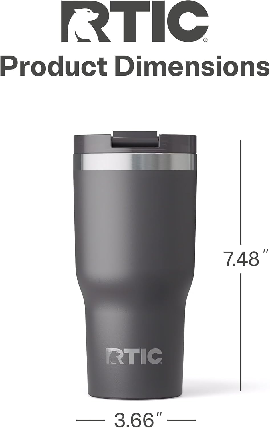 RTIC 20oz Essential Tumbler with Lid, Ceramic Lined, Insulated, Stainless Steel, Metal, Double Wall Vacuum-Insulation, Travel Cup for Iced Coffee, Tea, Hot and Cold Drink, Graphite