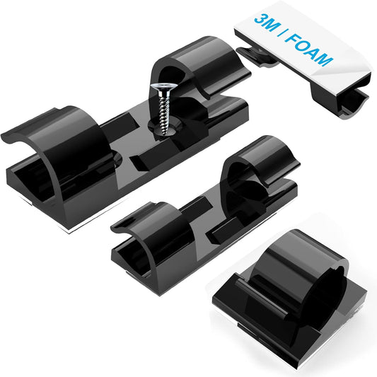 Cable Management Clips Black (Assorted Sizes, 60 PCS), Adhesive Cord Organizer for Wall, Upgraded Wire Holder Electric Wires, LED Light, Dash Cam, HDMI, Power Cable, M&L