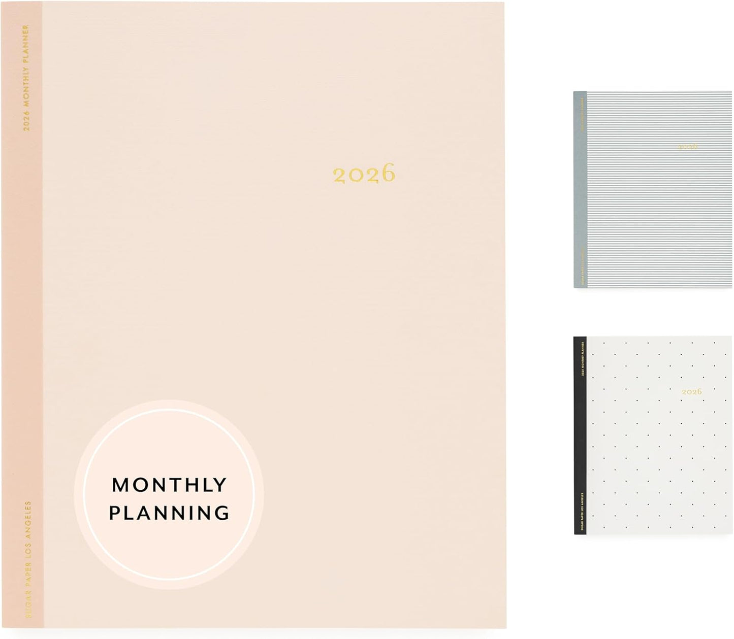 Sugar Paper 2026 Monthly Planner, January to December, 8" x 10", Calendar for Women, Flexible Matte Paper Cover, Fabric Tape Stitch Binding, 12 Month, Two Tone Pink