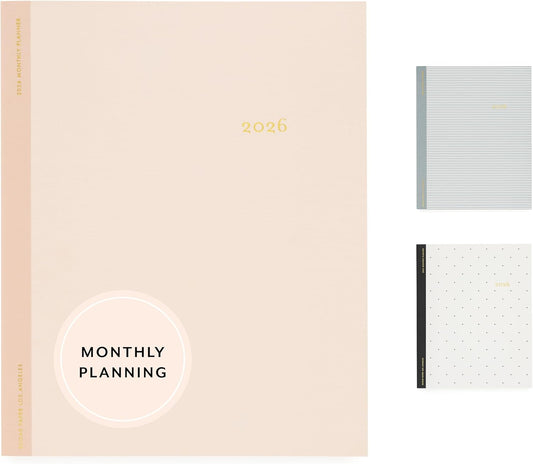 Sugar Paper 2026 Monthly Planner, January to December, 8" x 10", Calendar for Women, Flexible Matte Paper Cover, Fabric Tape Stitch Binding, 12 Month, Two Tone Pink