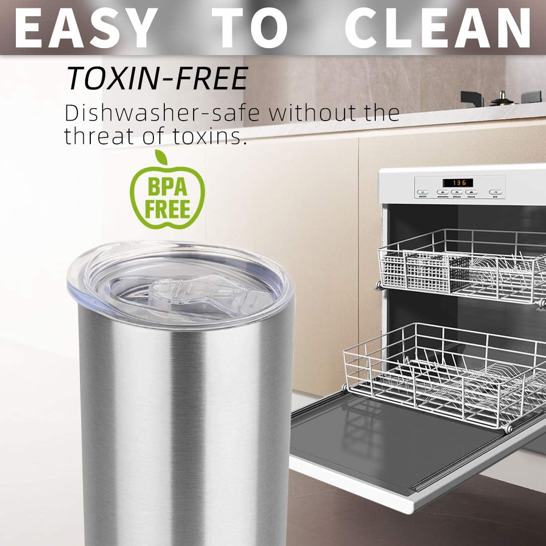 HASLE OUTFITTERS 20 oz Skinny Tumbler, Stainless Steel Insulated Slim Tumbler with Lid, Reusable Double Wall Travel Coffee Mug, Durable Powder Coated Travel Water Cup(Stainless Steel, 1)