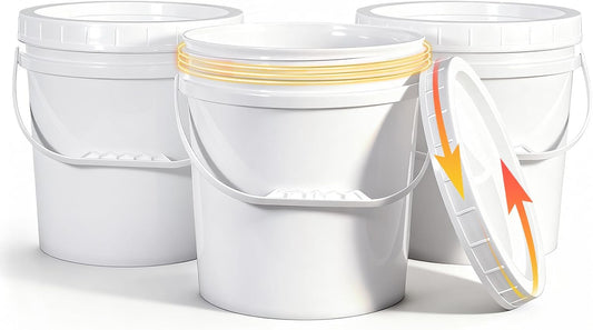 2.6 Gallon Plastic Bucket with Screw Lid 3 Pack - Food Grade Small Storage Bucket for Water, Food, Paint, Cleaning Supplies (BPA-Free, Stackable)