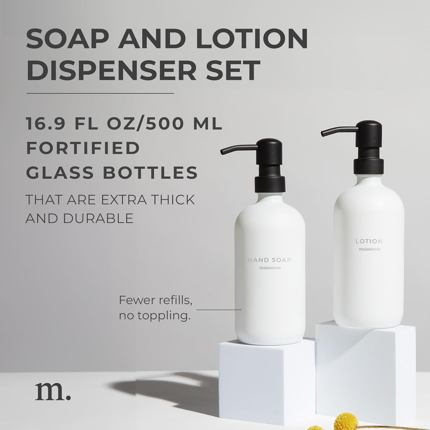 MaisoNovo Soap Dispenser 2-Piece Set | 16.9oz Clear Bottles with Black Stainless Steel Pumps