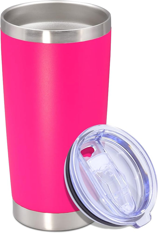 20 oz Tumbler with lid Double Wall Vacuum Insulated Tumblers Stainless Steel Coffee Mug Travel Coffee Tumbler Powder Coated Tumbler Cup Keep Hot&Cold - (Hot Pink 1 Pack)