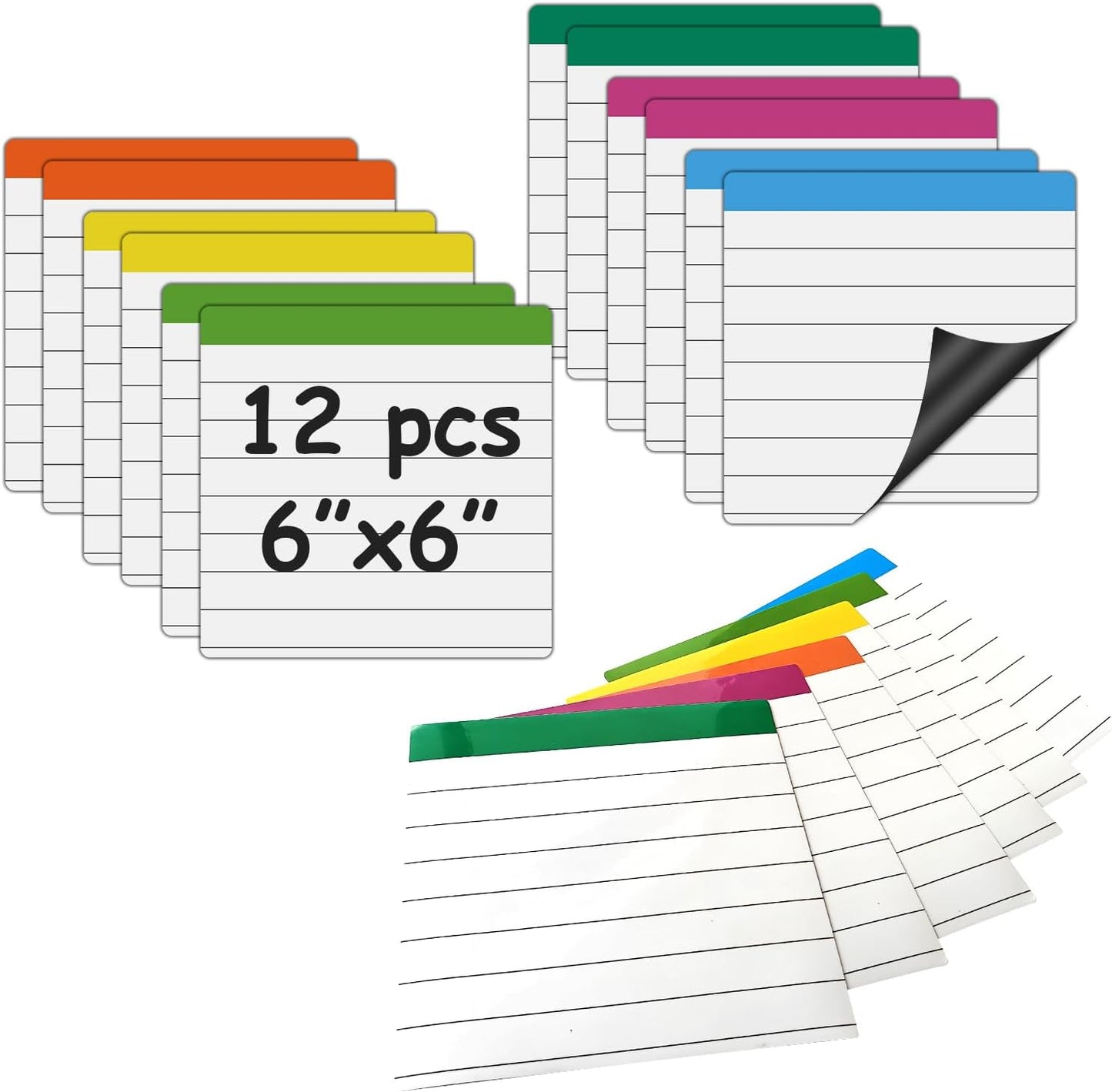 Ruled Lined Magnetic Dry Erase Whiteboard,Small Flexible Magnet Sheet,Sqaure 6X6,Teacher Essentials for Classroom,Help Students Form A Good Handwriting 12 Pieces