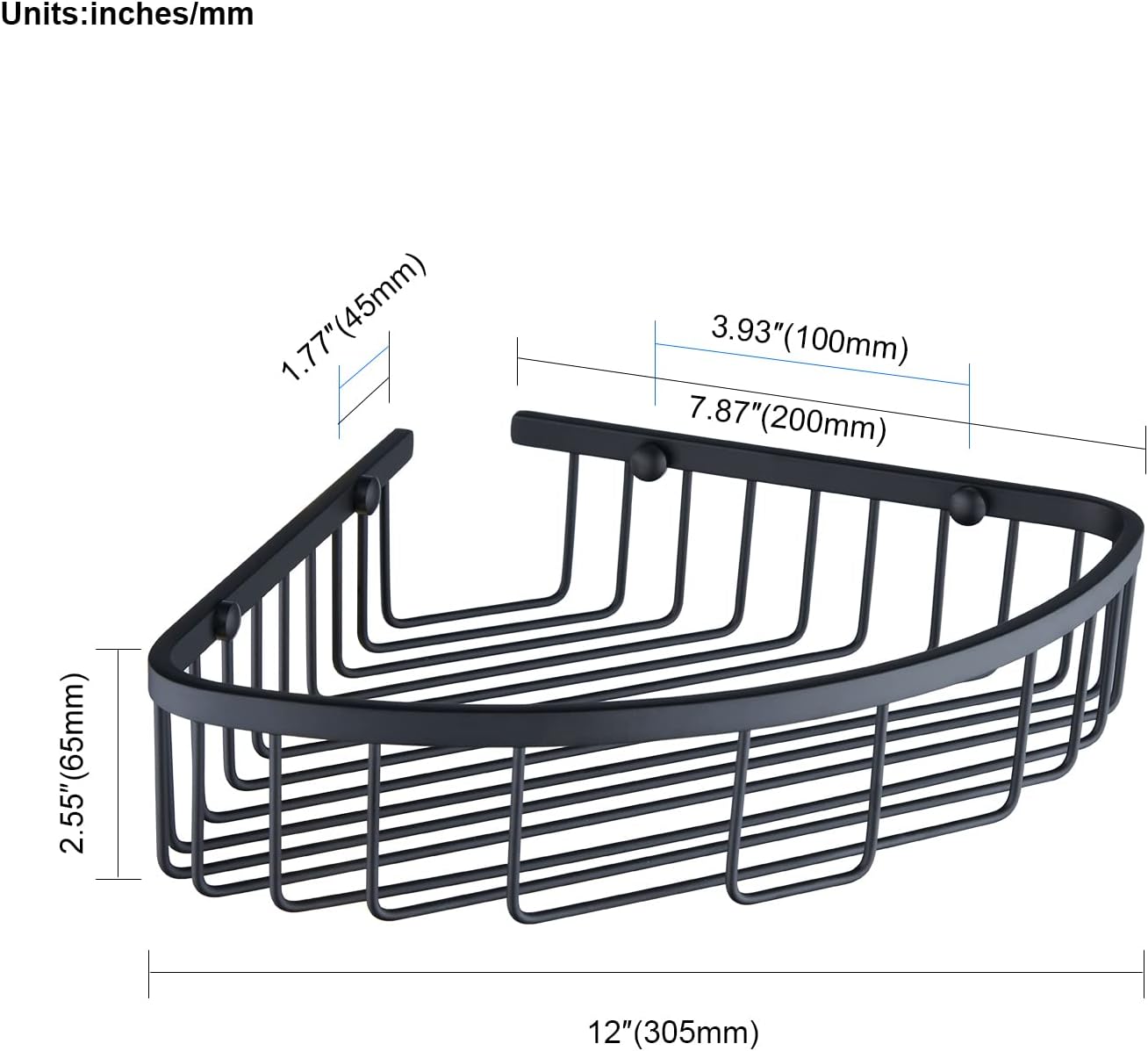 Bathroom Corner Shower Caddy Organizer, Corner-Hollow Design, SUS304 Stainless Steel Heavy Duty Rust-Proof Bathroom Shelf Organizer Holder, Wall Mounted Storage Rack, Matte Black