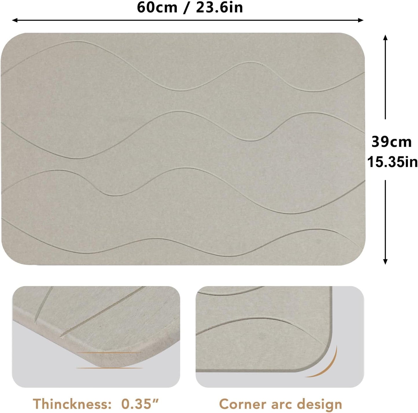 Stone Bath Mat, Diatomaceous Earth Shower Mat, Non-Slip Super Absorbent Quick Drying Bathroom Floor Mat, 2 Pack, Grey White