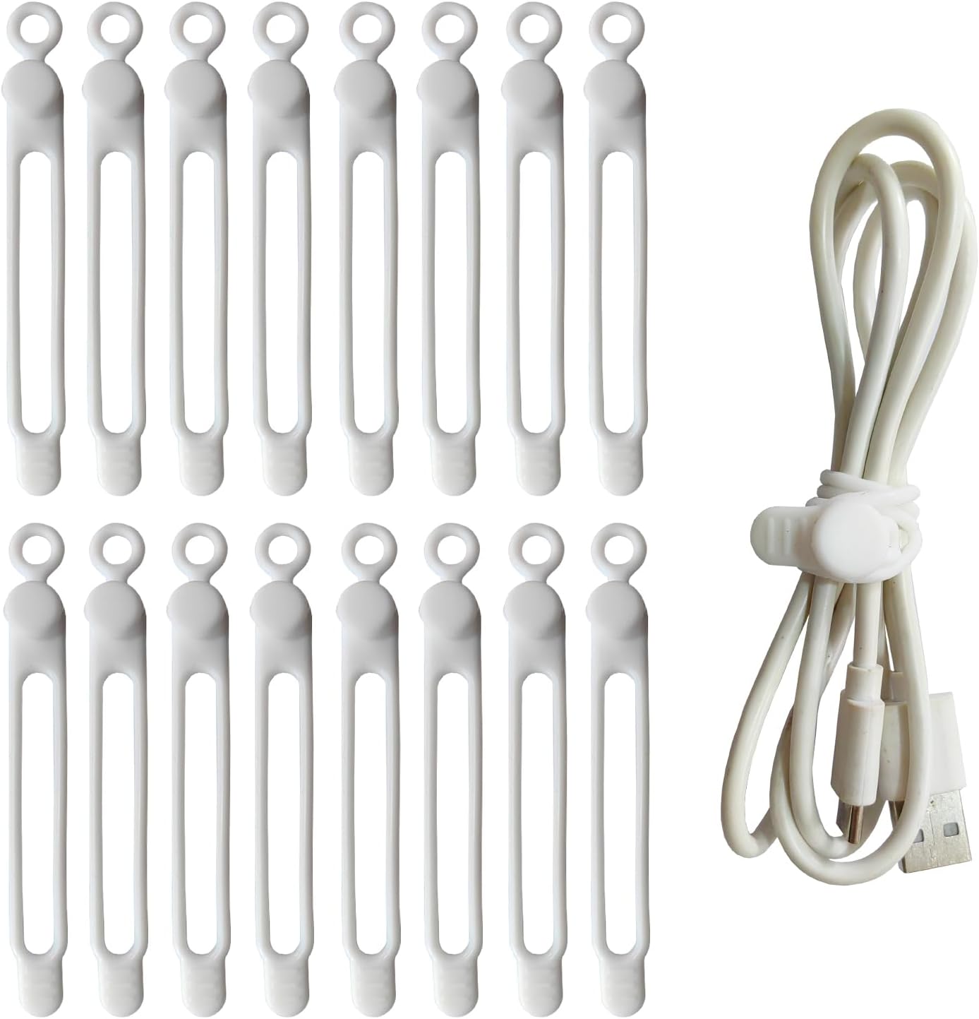 16Pcs Silicone Cable Ties Reusable, Silicone Cord Ties, Rubber Cable Ties, Silicone Cable Straps,Silicone Cable Organizer for Bundling and Fastening Cable Cords Wires(16Pcs-White, 4.2Inch)