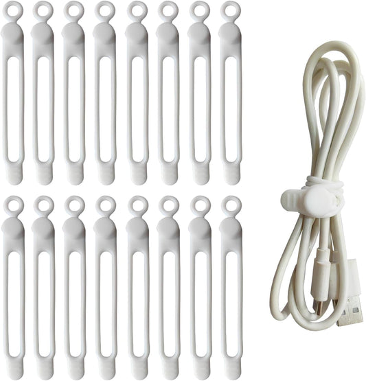 16Pcs Silicone Cable Ties Reusable, Silicone Cord Ties, Rubber Cable Ties, Silicone Cable Straps,Silicone Cable Organizer for Bundling and Fastening Cable Cords Wires(16Pcs-White, 4.2Inch)
