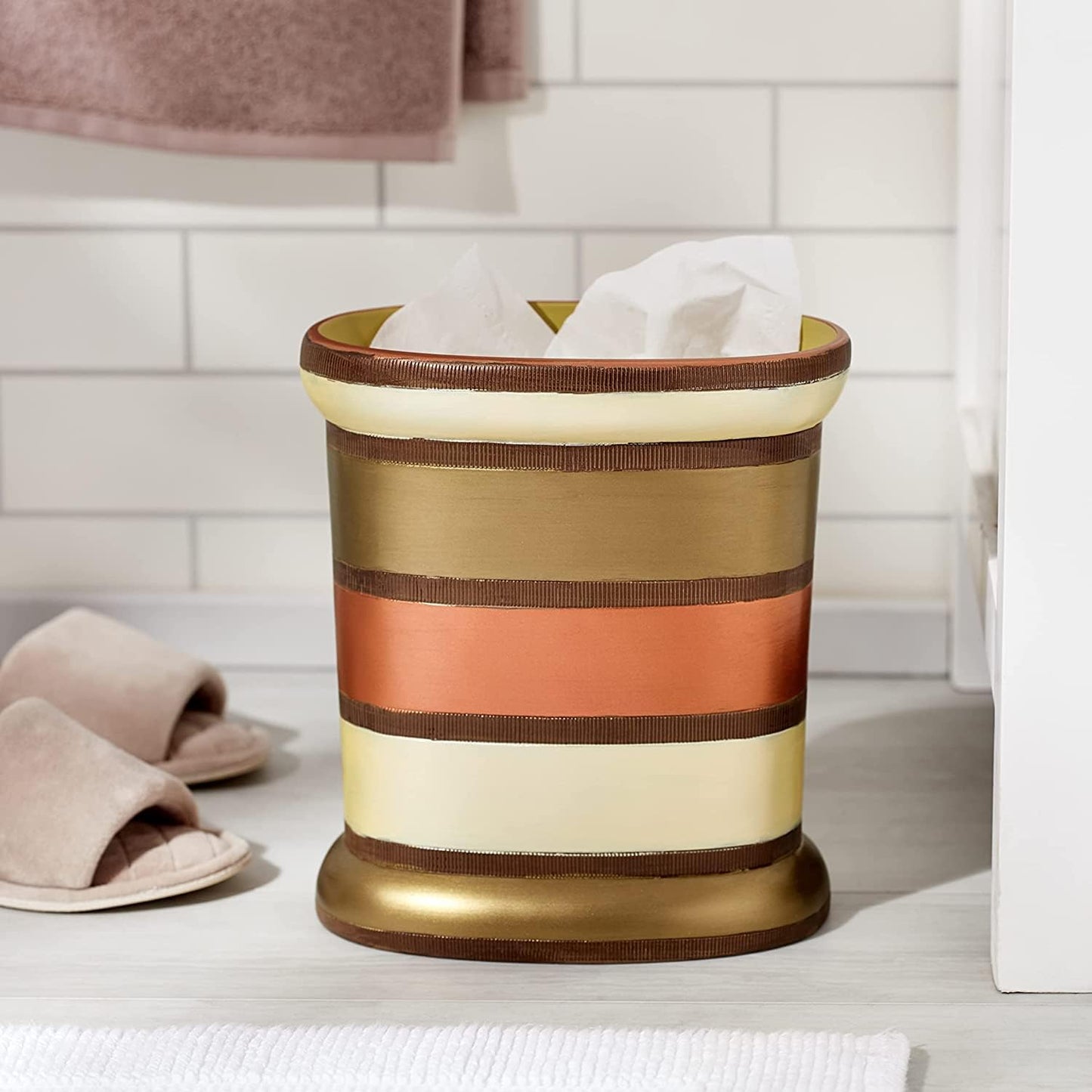 Zahari Home 2pc Contempo Luxury Bath Accessories Set Waste Basket & Tissue Box Modern Classic Contemporary Decorative Beautiful Designs Stylish Bathroom Accessories Set