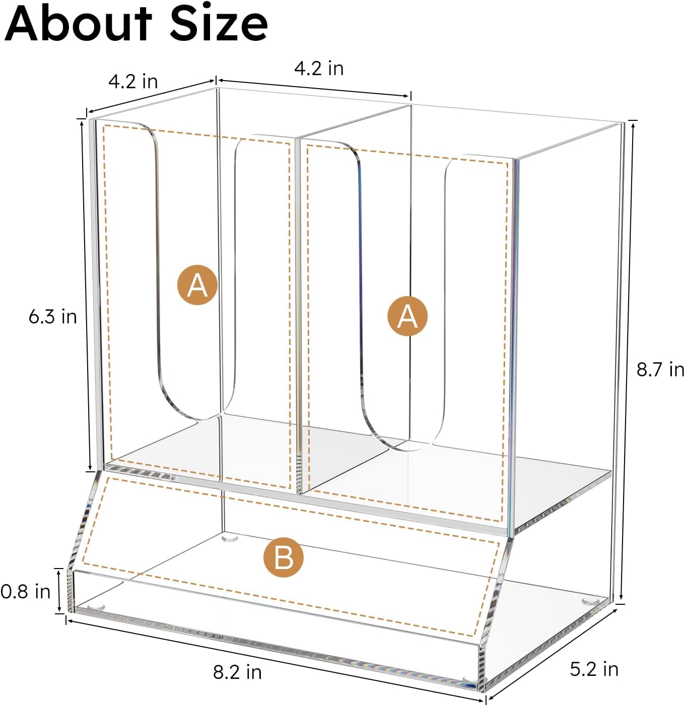AITEE Acrylic Coffee Station Organizer for Countertop, Holds 20 Cups, All-in-One Coffee Cup and Lid Holder with Condiment Storage for Office Breakroom and Home Kitchen, Clear