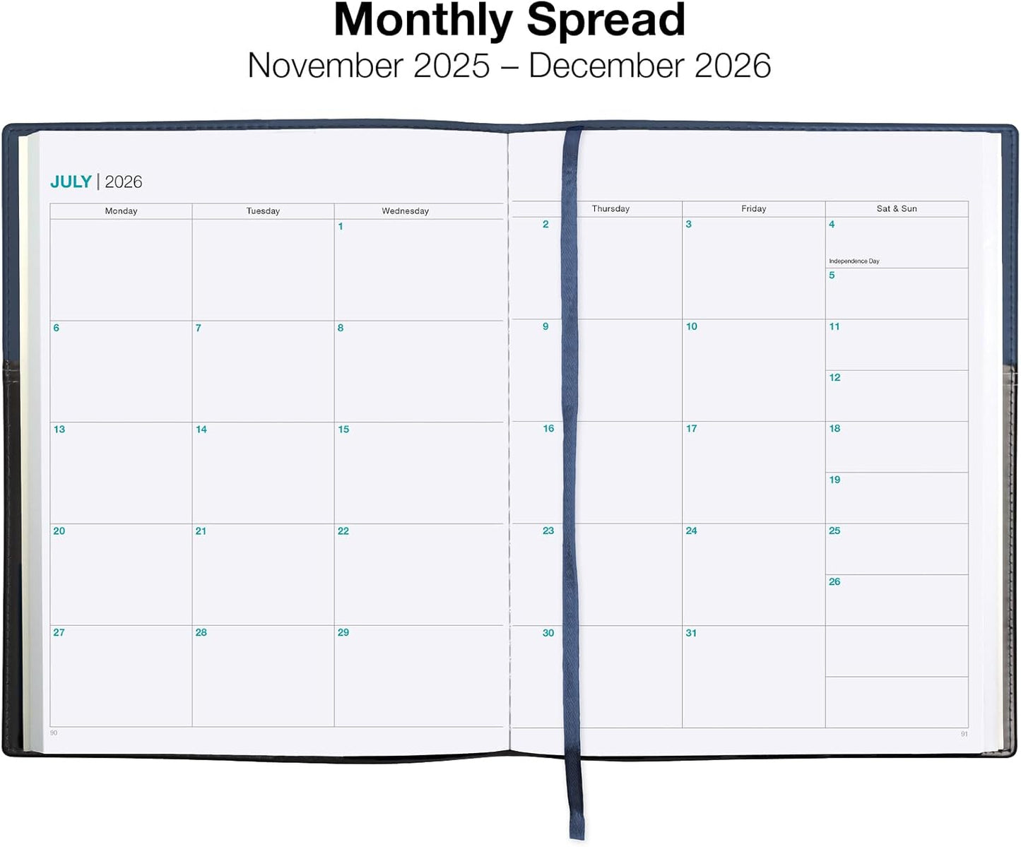 2026 Planner Calendar, 8"x10" : Includes 14 Months (November 2025 - December 2026) / 2026 Weekly Planner/Weekly Agenda/Monthly Calendar Organizer (Navy/Black)