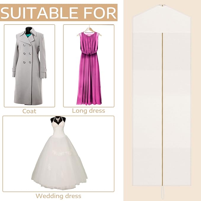 Sotiff Cotton Dress Garment Bags for Long Gowns Long Dress Travel Breathable Foldable Storage Bag Dust Proof(White,70 x 23.6 Inch)