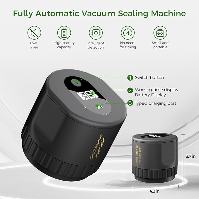 Electric Mason Jar Vacuum Sealer, Automatic Jar Vacuum Sealer Kit for Wide and Regular Mouth Lids, Birthday Gifts for Mom, Portable Vacuum Sealer Machine for Canning, Food Storage