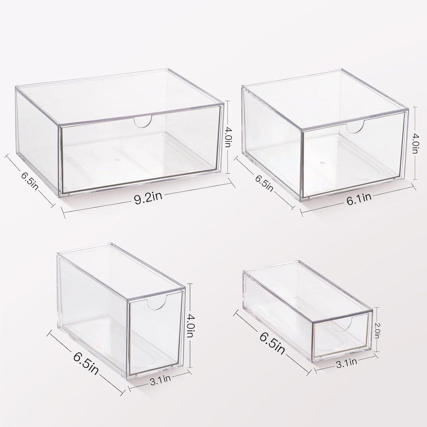 Stackable Storage, Clear Plastic Drawer Storage With 10 Drawers, 4 Different Sizes, Suitable For Desktop, Candy boxesunnels, Cosmetics, Stationery, Jewelry and Organization