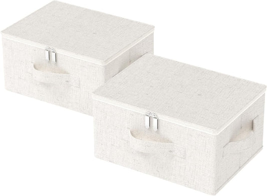 Underbed Storage Cube, Closet Organizer with Lid, Foldable Home Container Bags for Organizing Clothes, Shoes, Blankets, Pillows, 15.7x11.8x7.8Inches, Beige, 2 Pack