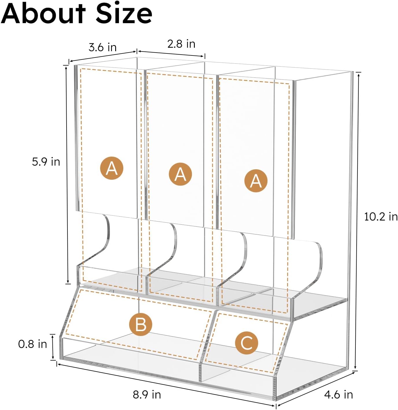 AITEE Clear Acrylic Coffee Pod Holder Dispenser for K Cups, 30-Capacity 3-Compartment Visible Rack, Space-Saving Countertop Organizer for Kitchen, Office, Pantry, 8.9" L x 4.6" W x 10.2" H