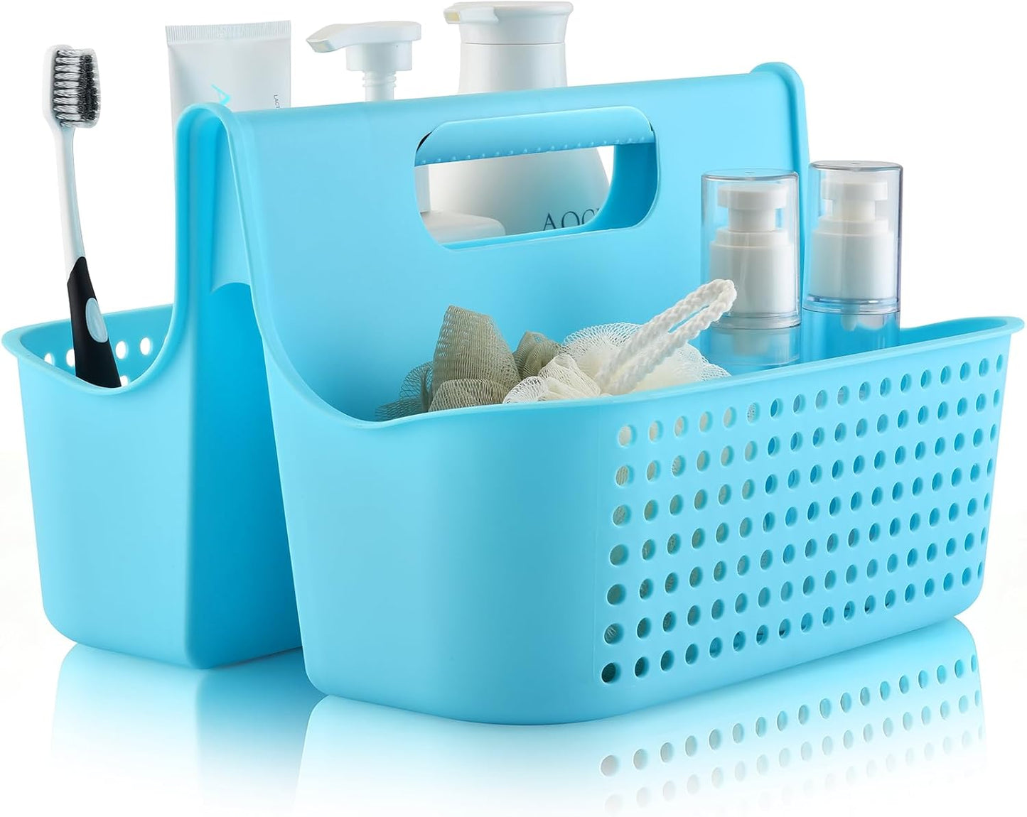 ALINK Portable Plastic Shower Caddy Basket, Large Cleaning Supply Caddy Organizer Storage Tote with Handle for Bathroom, College, Cabinet, Dorm Room Essentials - Blue