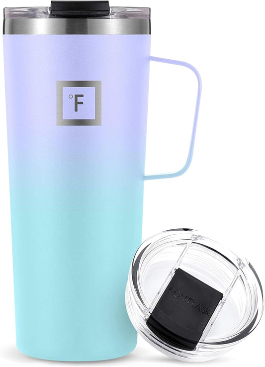 IRON °FLASK Grip Novelty Coffee Mug - Leak Proof, Vacuum Insulated Stainless Steel Bottle, Double Walled, Thermo Travel, Hot Cold, Water Metal Canteen - Cotton Candy, 24 Oz - Classic Bottom