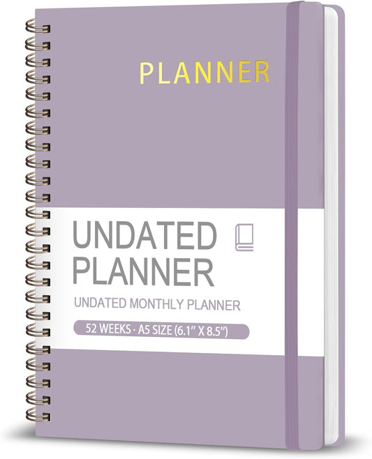 Undated Weekly Planner, Weekly To Do List Notebook with Goal, Organizer & Habit Tracker, A5 Daily Planner with Spiral Binding, Ideal for Office School Suppies (Purple)