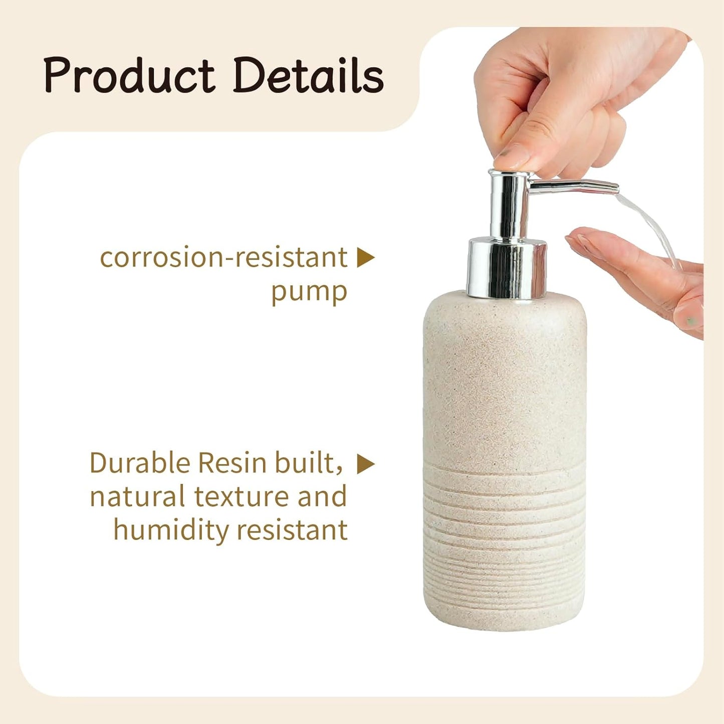 4-Piece Bathroom Accessory Set - Modern Resin & Sandstone Collection - Includes Soap Dispenser, Toothbrush Holder, Tumbler, Soap Dish (Beige)