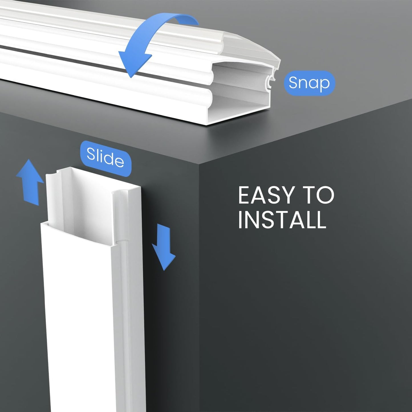 Cord Hider 153in - Cord Covers for Wires - Paintable Cable Hider - Cable Management - Wire Hiders for TV On Wall - Cable Management Cord Hider Wall - Cable Raceway - 9X (L17 x W1.1 x H0.55) - White