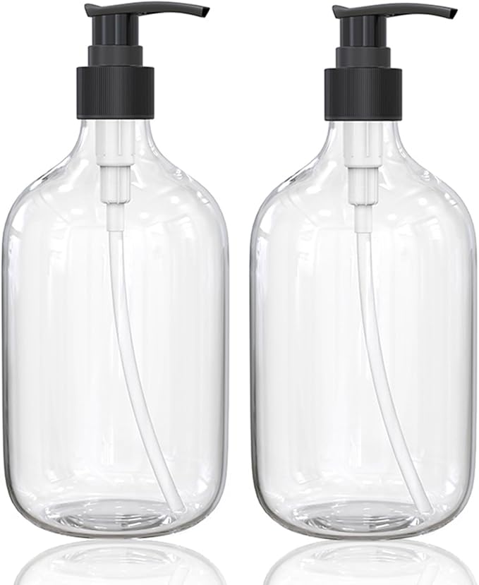 17 Ounce Clear Plastic Pump Bottle Dispenser, Refillable Empty Bottle Container with Pump for Essential Oil Soap Lotion Shampoo, 2 Pcs