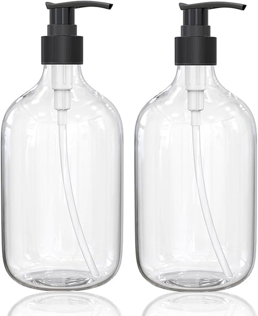 17 Ounce Clear Plastic Pump Bottle Dispenser, Refillable Empty Bottle Container with Pump for Essential Oil Soap Lotion Shampoo, 2 Pcs