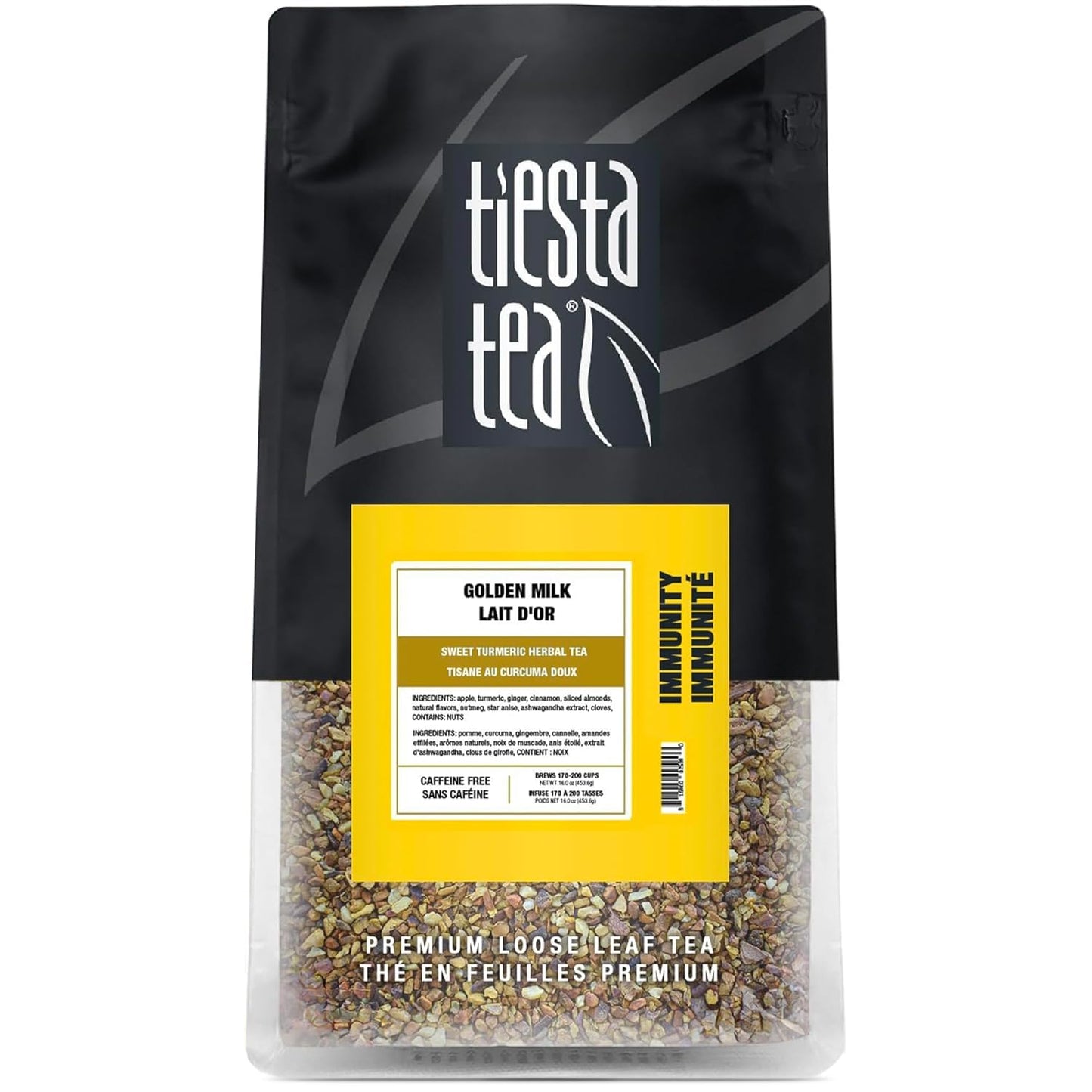 Tiesta Tea - Golden Milk, Loose Leaf, Sweet Turmeric Herbal Tea, Premium Non-Caffeinated Herbal Blend, Make Hot or Iced, Brews Up to 200 Cups, 16 oz Resealable Bulk Pouch