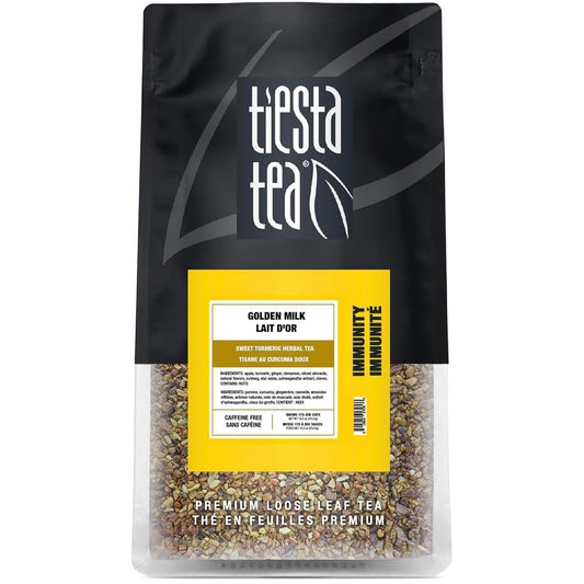 Tiesta Tea - Golden Milk, Loose Leaf, Sweet Turmeric Herbal Tea, Premium Non-Caffeinated Herbal Blend, Make Hot or Iced, Brews Up to 200 Cups, 16 oz Resealable Bulk Pouch