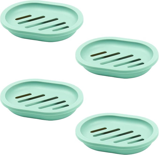 4Pcs Double-Layer Bar Soap Holder for Shower Soap Dish with Drain Soap Saver Box Container Plastic Soap Dish for Bathroom Counter,Kitchen,Toilet (Green)