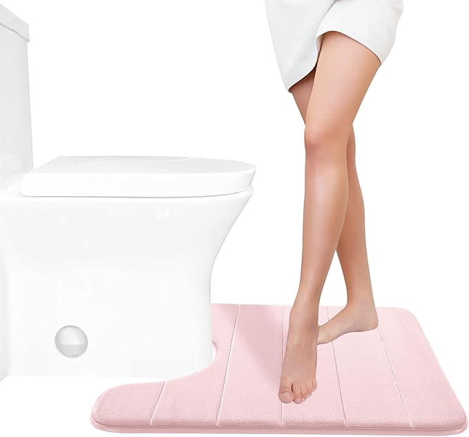 Yimobra Memory Foam Toilet Bath Mat U-Shaped, 24 X 20 Inches,Soft and Comfortable, Super Water Absorption, Non-Slip, Machine Wash and Easier to Dry for Bathroom Commode Contour Rug, Pink