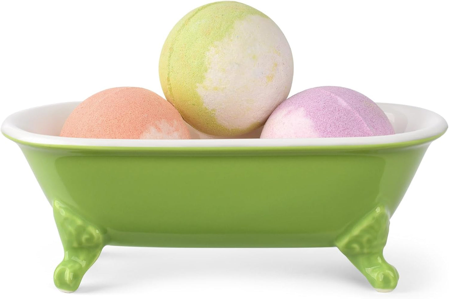 6.5" Ceramic Mini Decorative Clawfoot Bathtub Bar Soap Dish, Kitchen Sponge Holder and Shower Tray for Bathroom, 1 Pack(Lime)