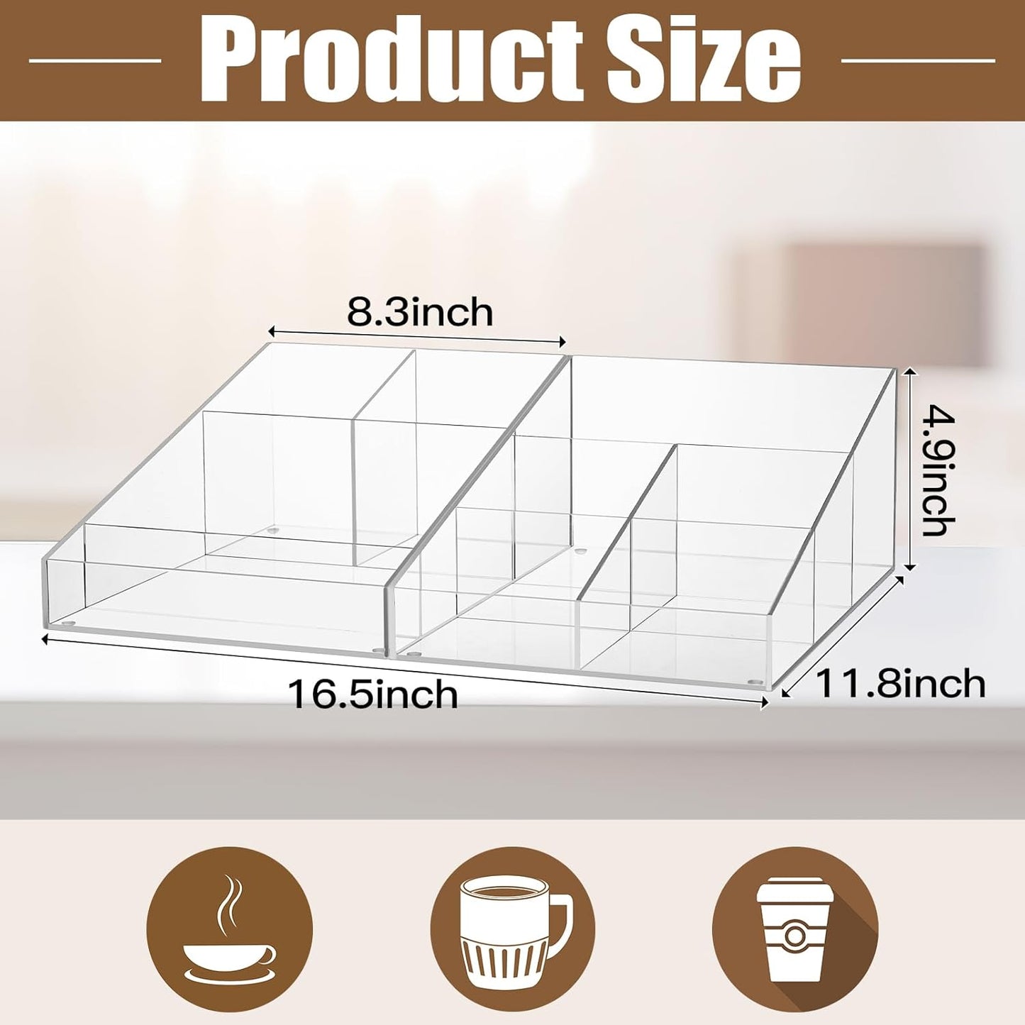 2 Pcs Acrylic Coffee Station Organizer for Countertop and Tea Condiment Storage with 9 Compartments Totally Bar Accessories for Home Office Breakroom, 2 in 1 Design