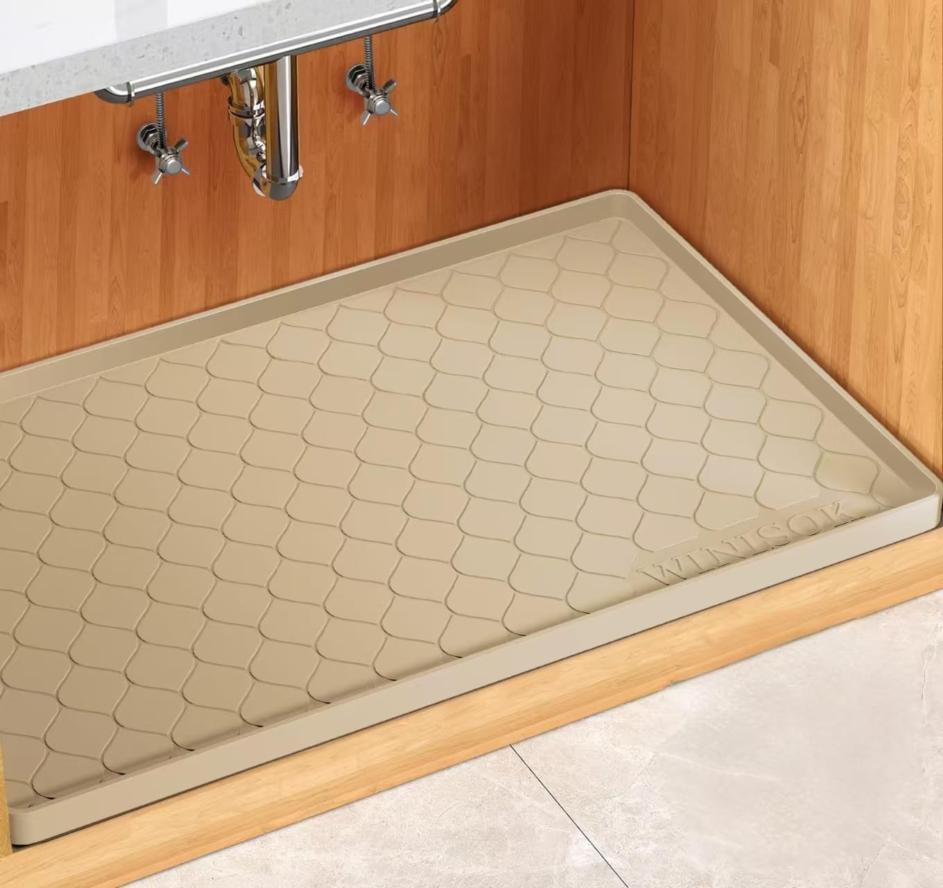 Silicone Under Sink Mat 40" x 19", Kitchen Essentials and Gadgets, Shelf Liner and Cabinet Protector, Home Organizers and Storage, Waterproof Bathroom Tray