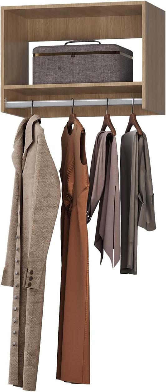 ROOMTEC 25.5" Tall Hanging Closet Unit, Modular Closet System with Hanging Rod, Wardrobe Organizer for Bedroom or Walk-in Closet, Wall Mounted, Customizable Clothes Storage Unit, Wood