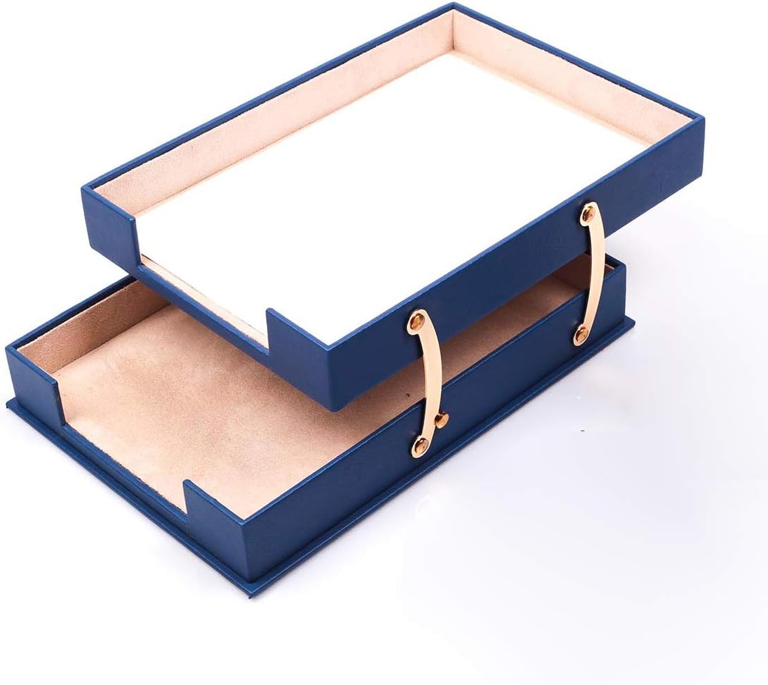 MOOGCO Bonded Set Luxury Leather Desk Pad & Desk Organization Essentials Desk Organizer Leather Desk Organizer (Blue)