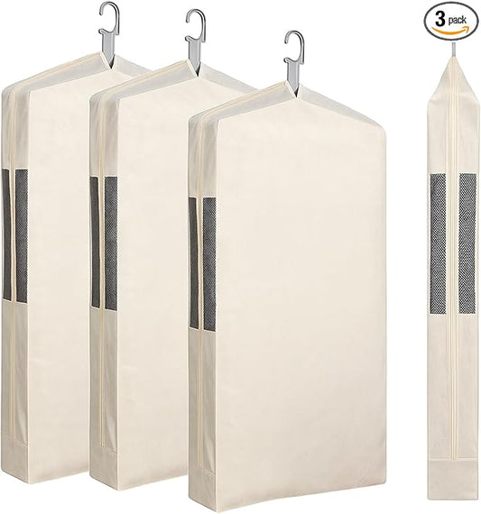 Aliceset 3 Pack Pure Cotton Garment Storage Bag for Hanging Clothes 24 x 40 Inch Breathable Garment Cover Canvas Suit Bags for Closet Storage Short Dresses Suits Gowns