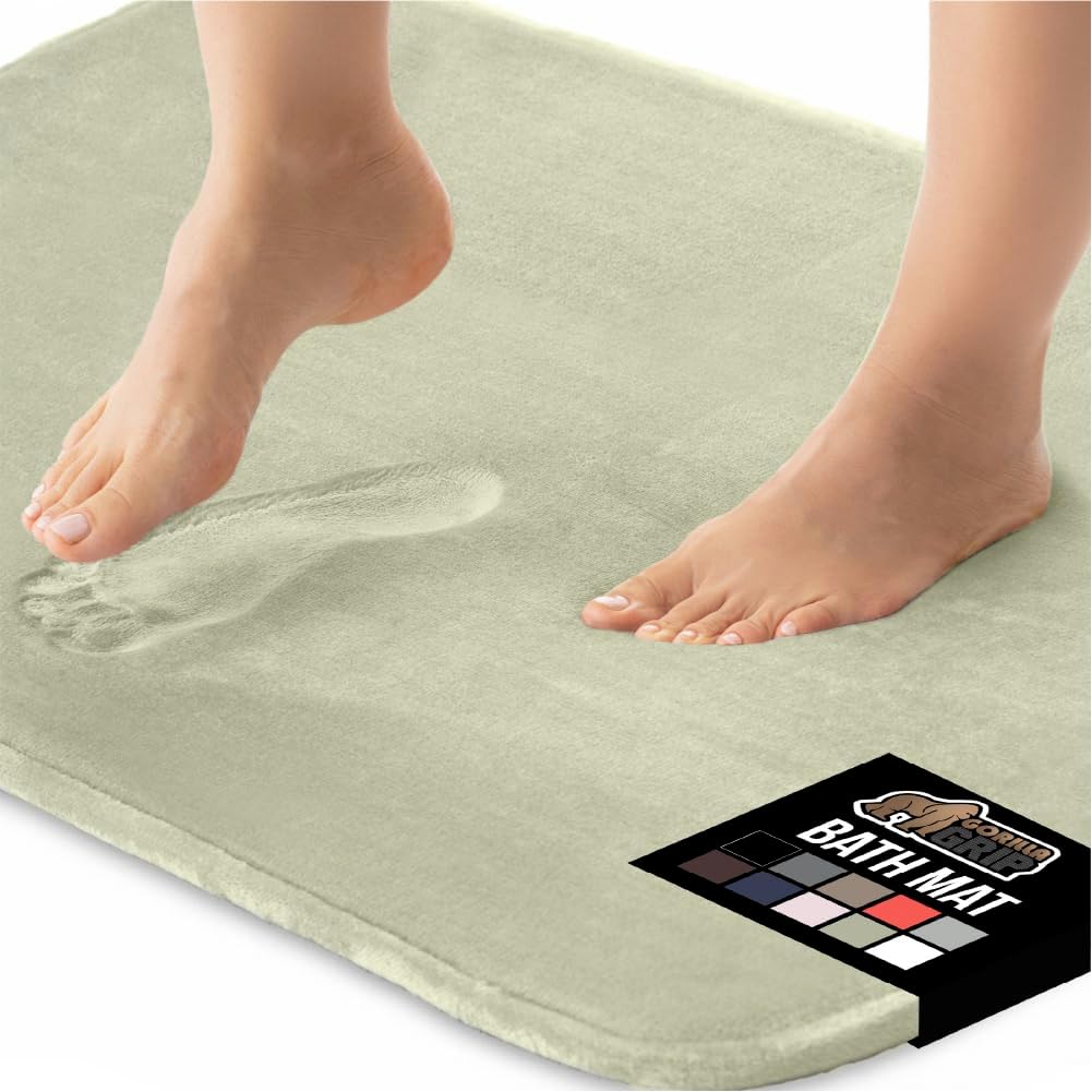 GORILLA GRIP Memory Foam Bath Mat, Soft Absorbent Velvet Bathroom Mats, Durable Dots on Underside, Machine Washable Bathmat, Carpet Rug Room Decor for Shower Tub Floor RV, 24x17 Rugs, Sage