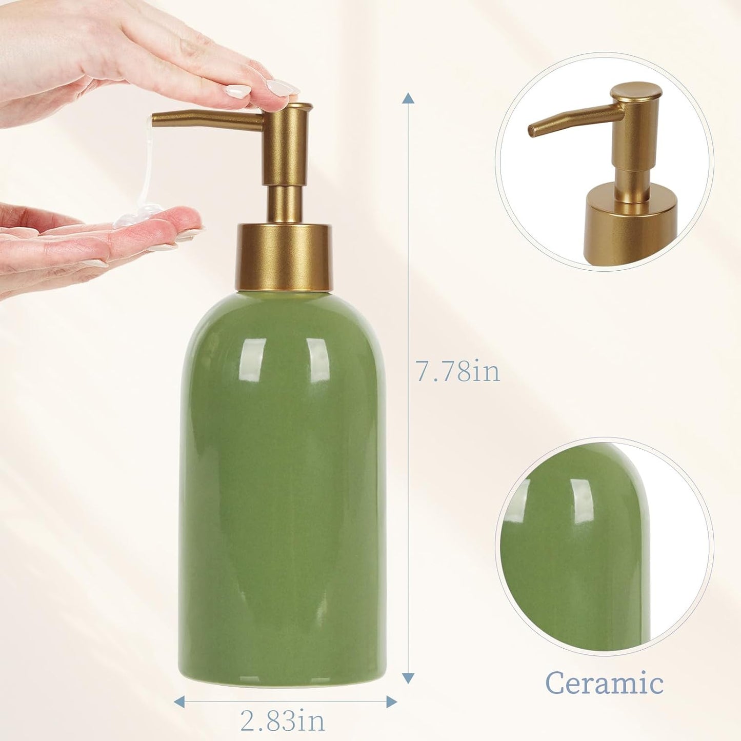 Natheeph 14OZ Ceramic Soap Dispenser Ceramic Soap Pump Dispenser Can Fill Liquid for Bathroom/Kitchen (Green)