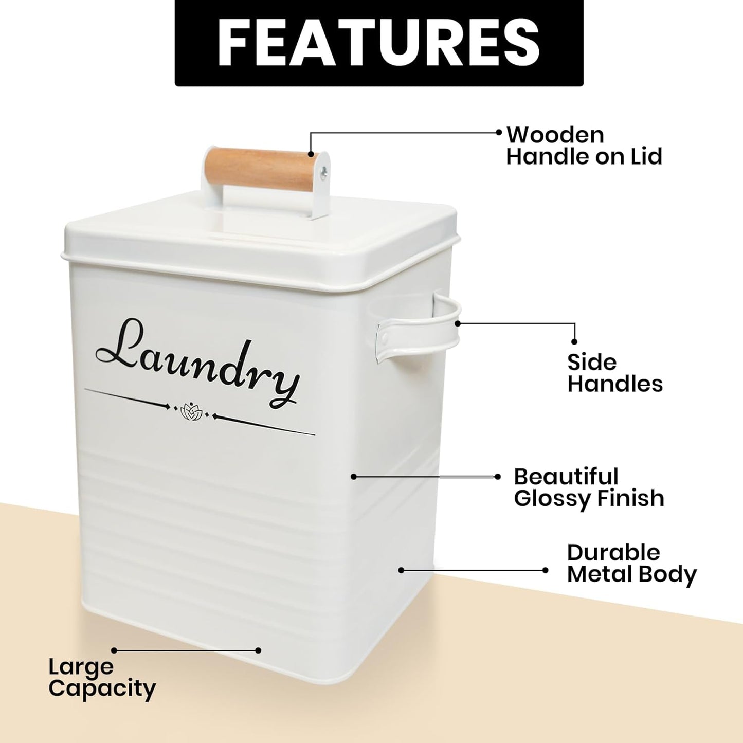 Farmhouse Metal Laundry Pods Container with Dryer Sheet Holder for Organization and Storage, Laundry Room Decor - Holds 156 Pods and 300 Sheets (White)