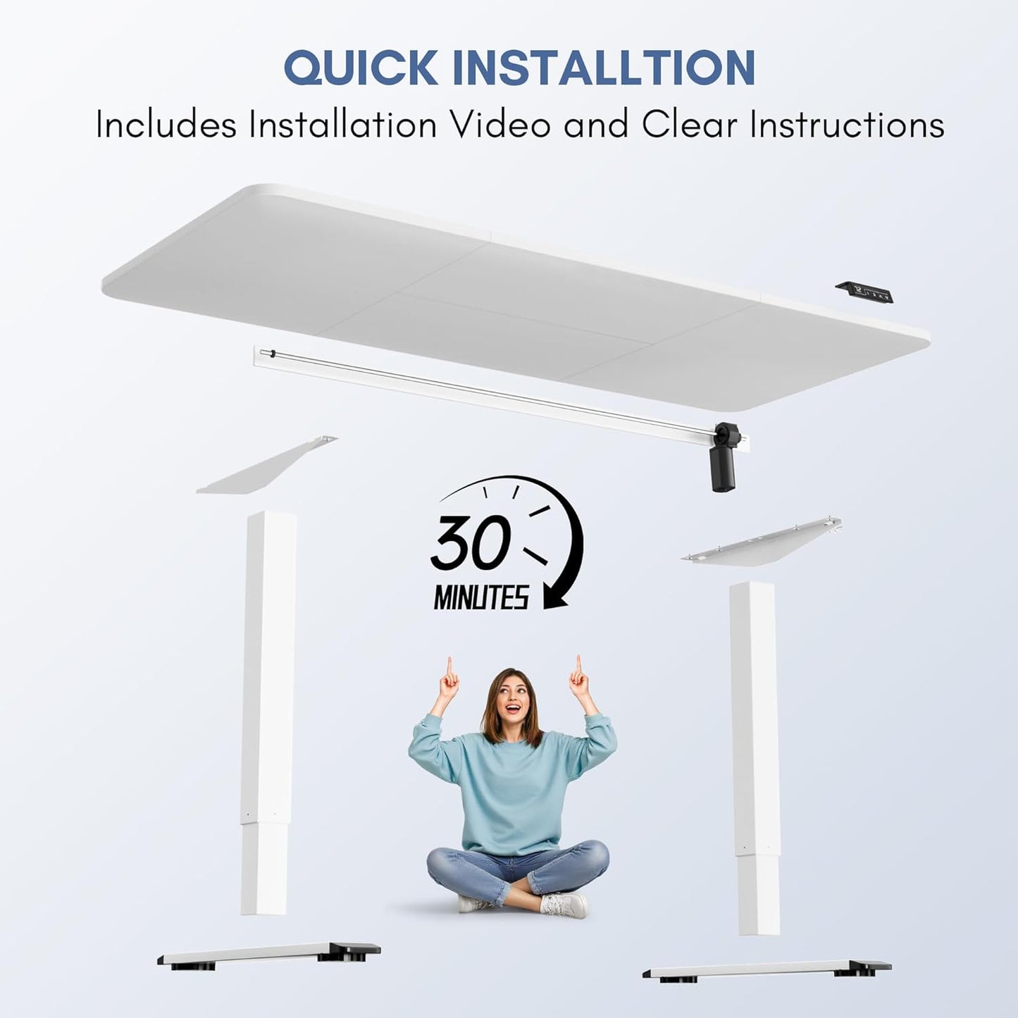 Furmax Electric Height Adjustable Standing Desk Large 63 x 24 Inches Sit Stand Up Desk Home Office Computer Desk Memory Preset with T-Shaped Metal Bracket, White