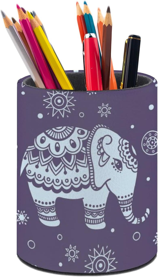 Cute Elephant Pen Holder Pencil Organizer Cute Pencil Cup Desk Decor Makeup Brush Holder PU Multifunctional Office Suppliesfor Home Classroom School